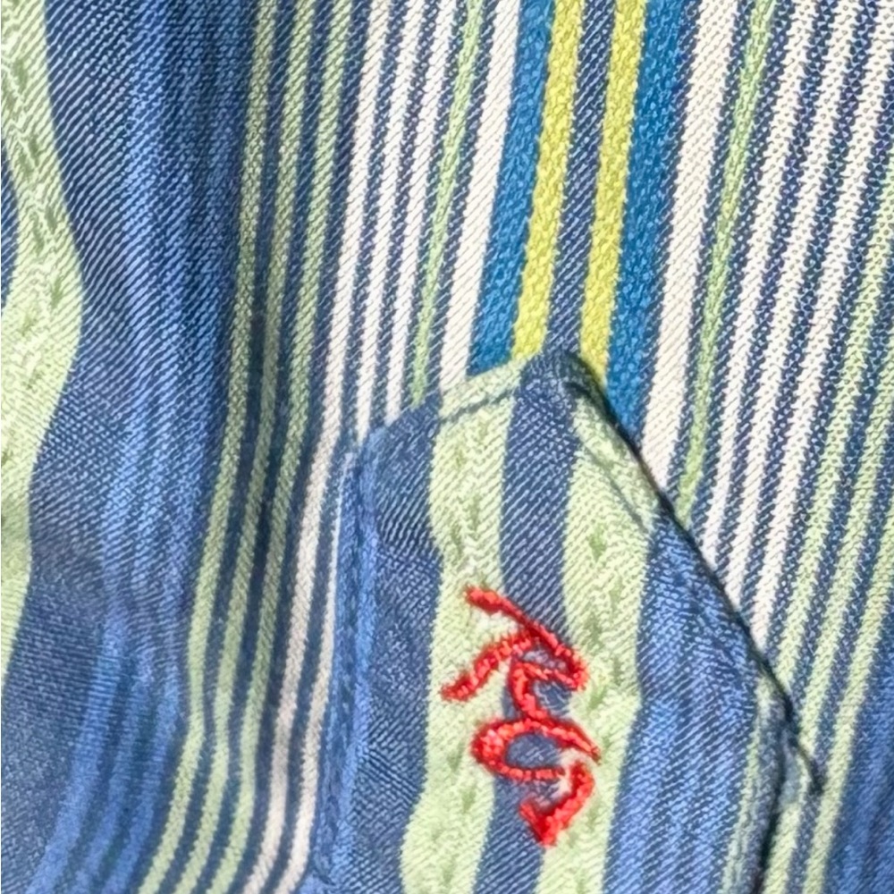 Robert Graham Blue & Green Striped Button Down Shirt Flip Cuffs w/Floral Design - Picture 7 of 12